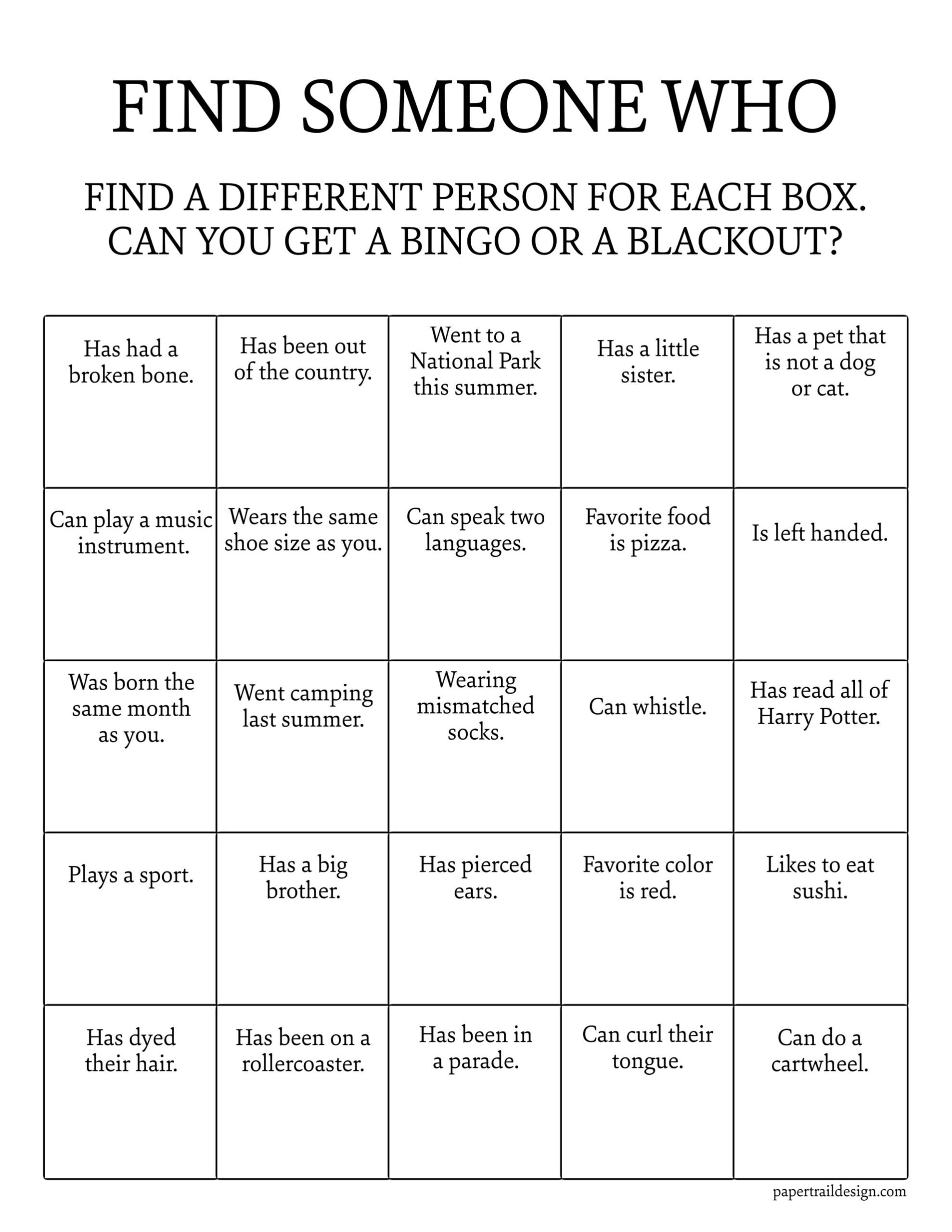 Get To Know You Bingo Printable - Paper Trail Design with regard to Ice Breaker Bingo Cards