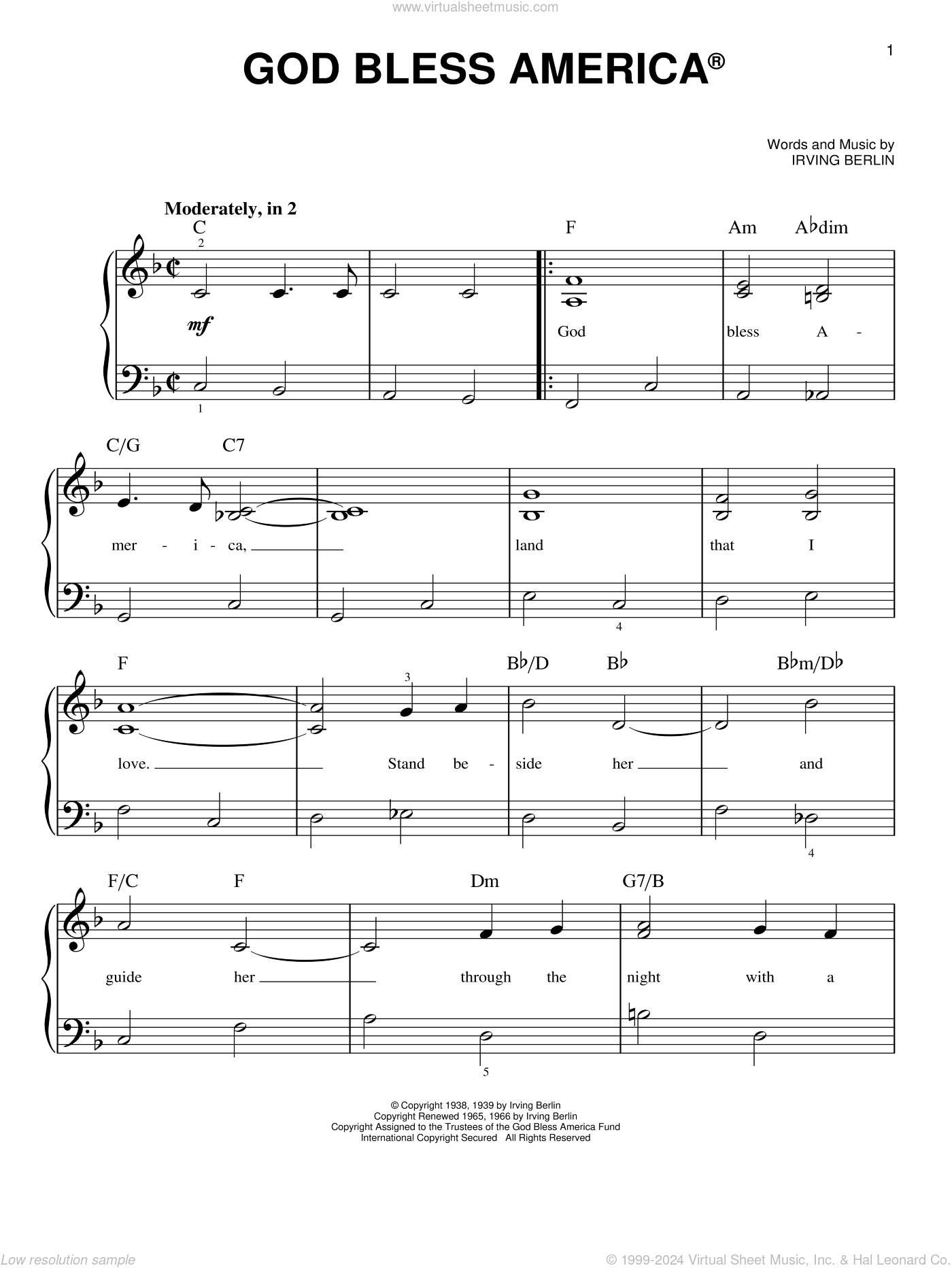 God Bless America, (Beginner) Sheet Music For Piano Solo (Pdf) inside Downloadable Free Printable God Bless America Sheet Music
