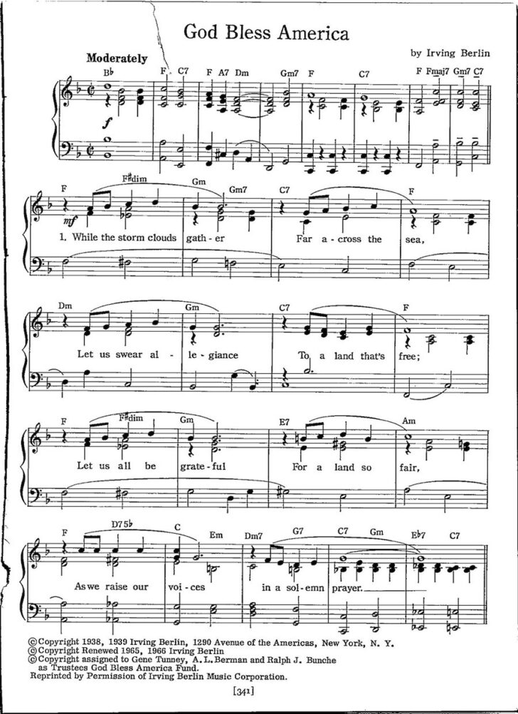 God Bless America Free Printable Sheet Music