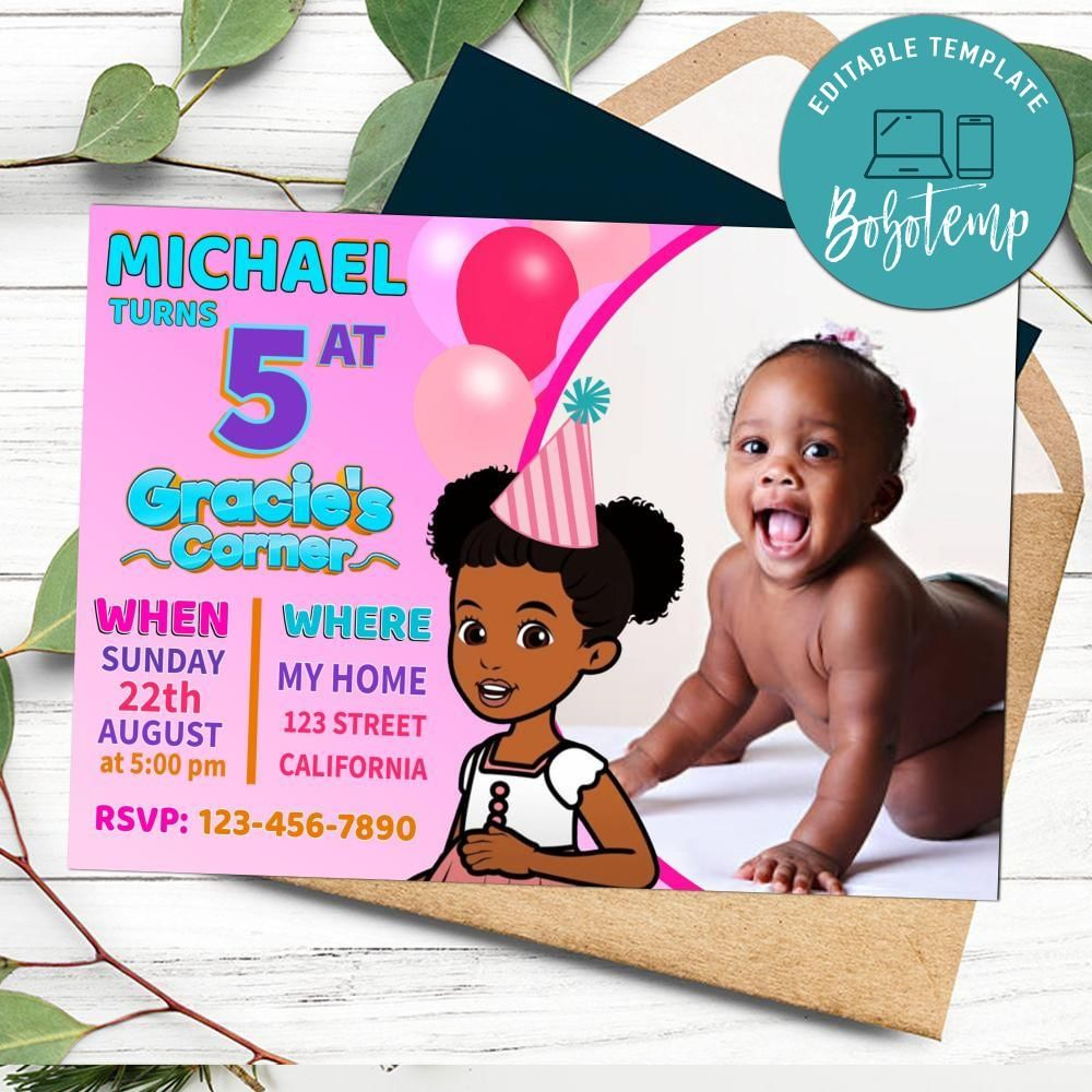 Gracie&amp;#039;S Corner Birthday Invitation With Photo Customizable Diy throughout Gracie&amp;#039;S Corner Images Free Printable