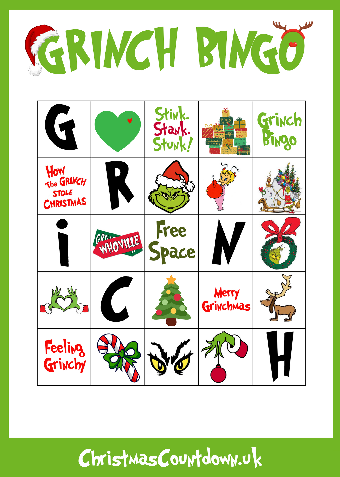 Grinch Bingo - Free Printable Christmas Game 2025 with Grinch Bingo Free Printable