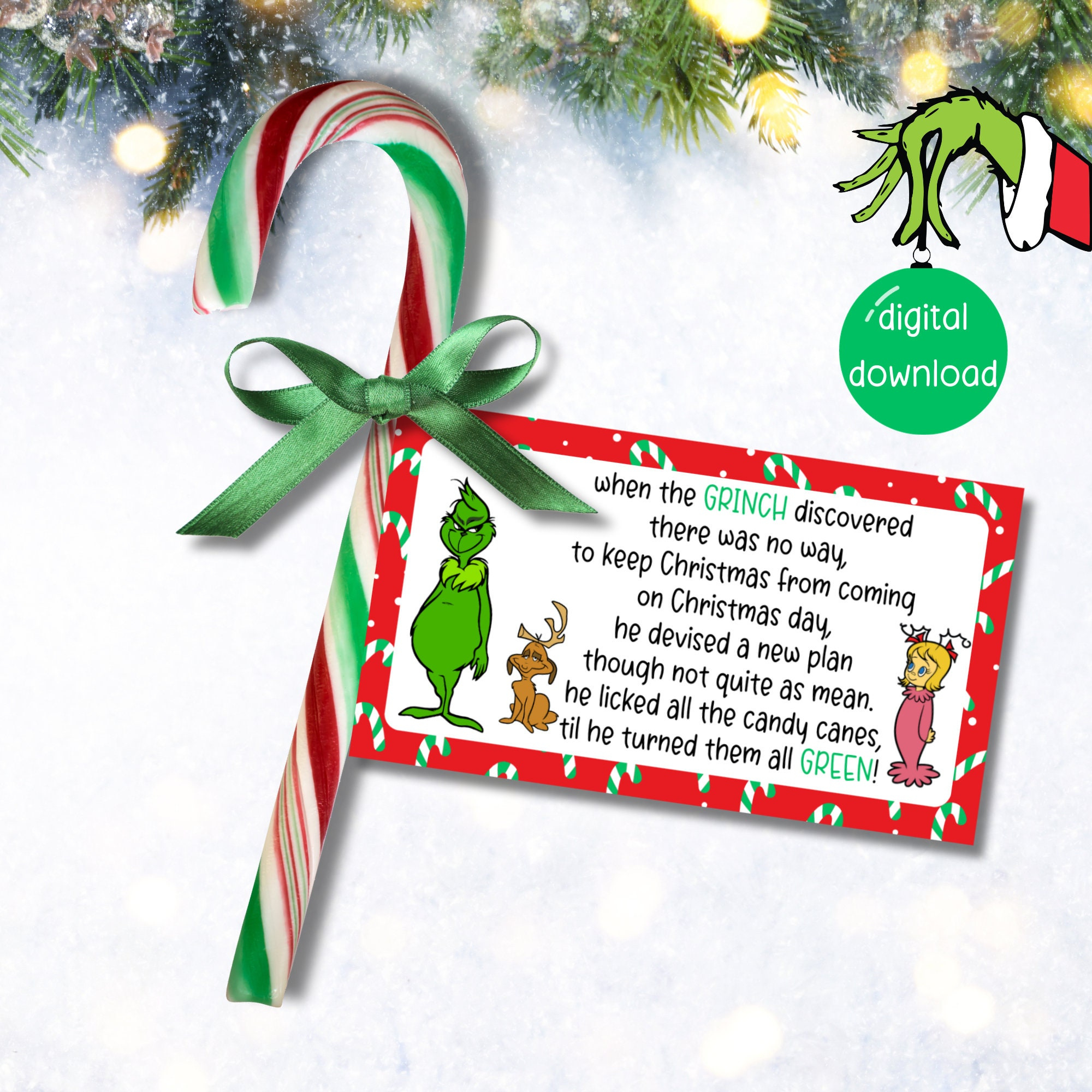 Grinch Candy Cane Tags Printable - Christmas Tag For Candy Canes with Free Printable Grinch Candy Cane Tags