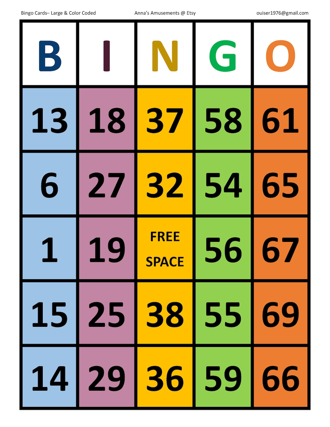 Großer Druck, Farbunterlegte Bingokarten - Etsy.de with regard to Large Print Bingo Cards