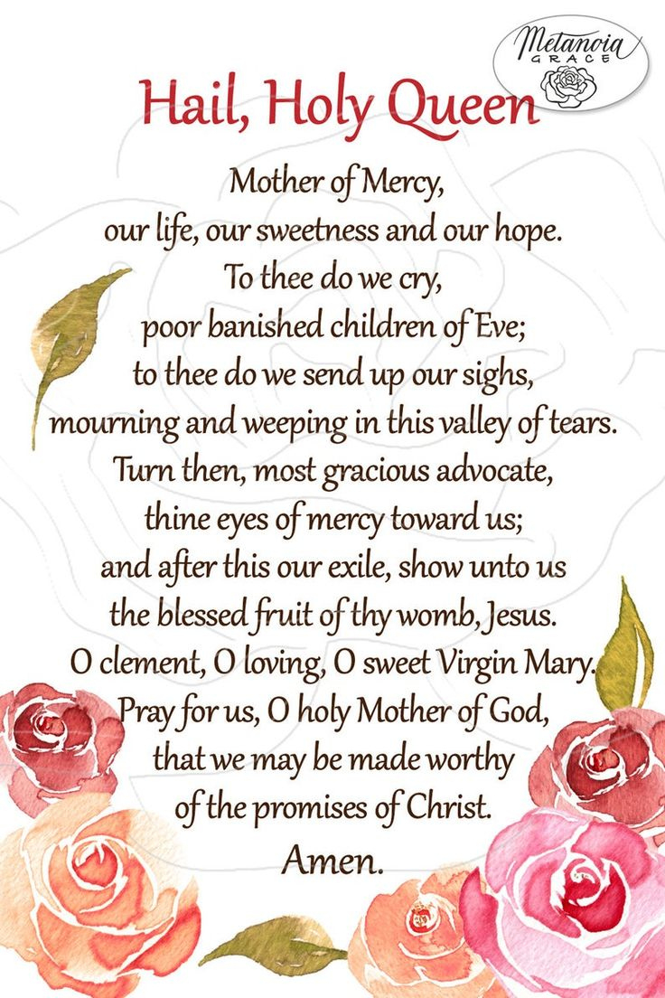 Hail Holy Queen Prayer Card, Printable Mother Of Mercy Prayer regarding Free Printable Hail Holy Queen Prayer