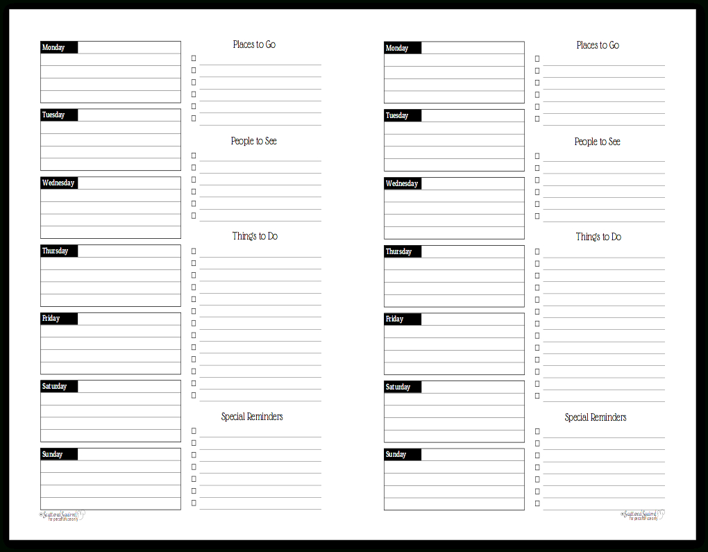 Half-Size Black And White Weekly Planner Printables within Free Half Letter Planner Printables