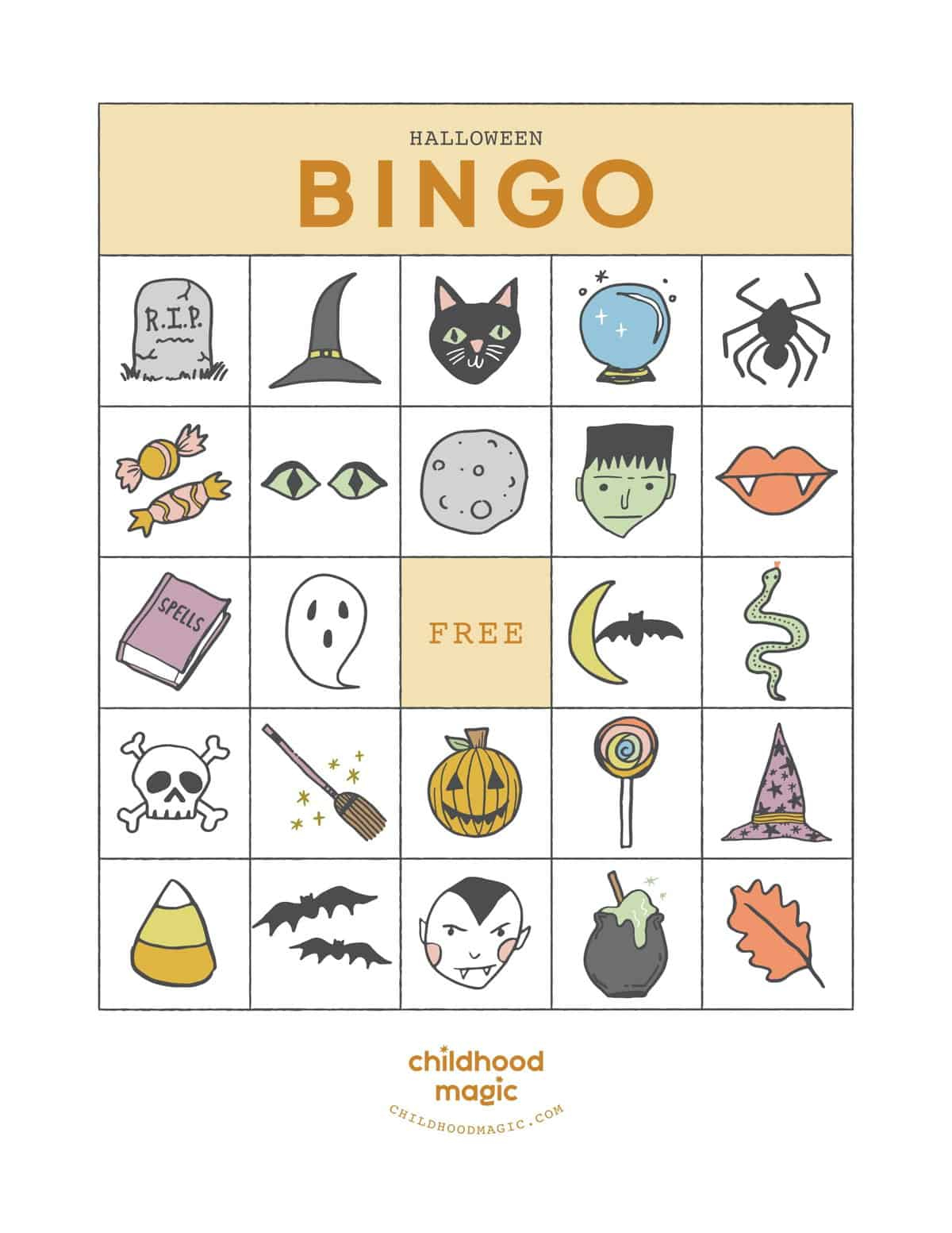 Halloween Bingo - Childhood Magic pertaining to Free Printable Halloween Bingo Cards