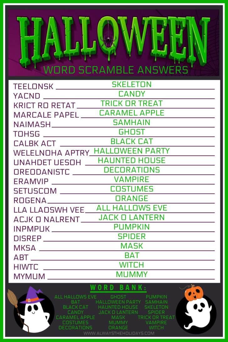 Free Printable Halloween Word Scramble
