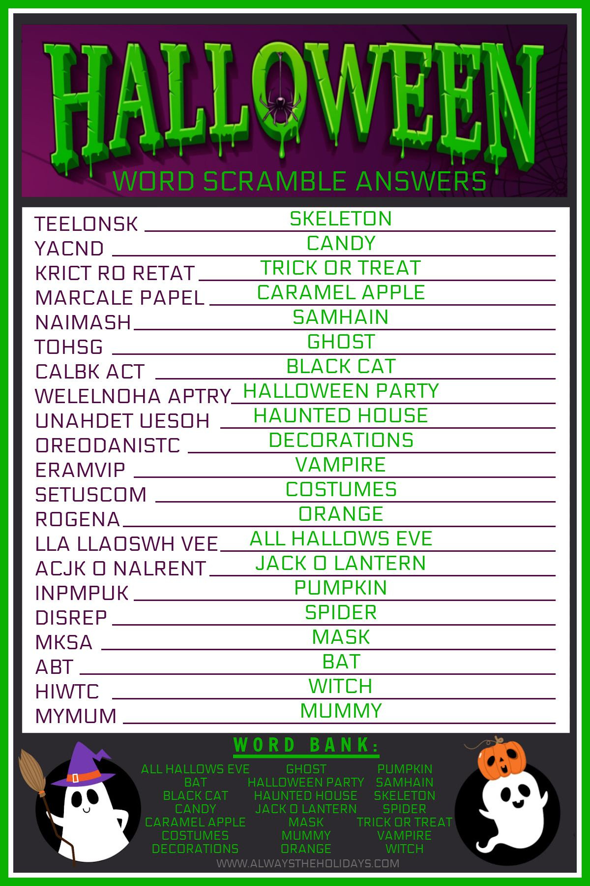 Halloween Word Scramble Printable - Free Halloween Printable in Free Printable Halloween Word Scramble