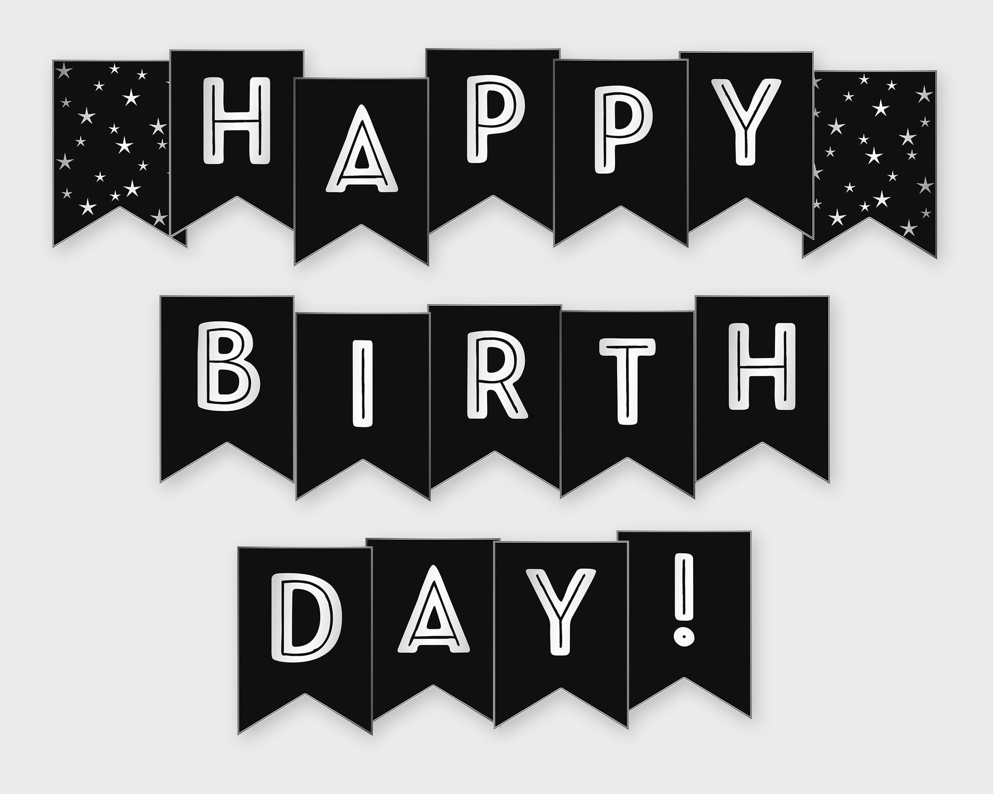 Happy Birthday Printable Banner, Black &amp;amp; Silver- Birthday Party within Happy Birthday Banner Printable Black And White