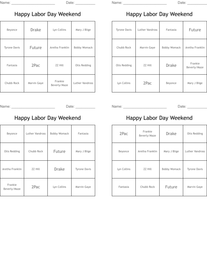 Labor Day Bingo Free Printable