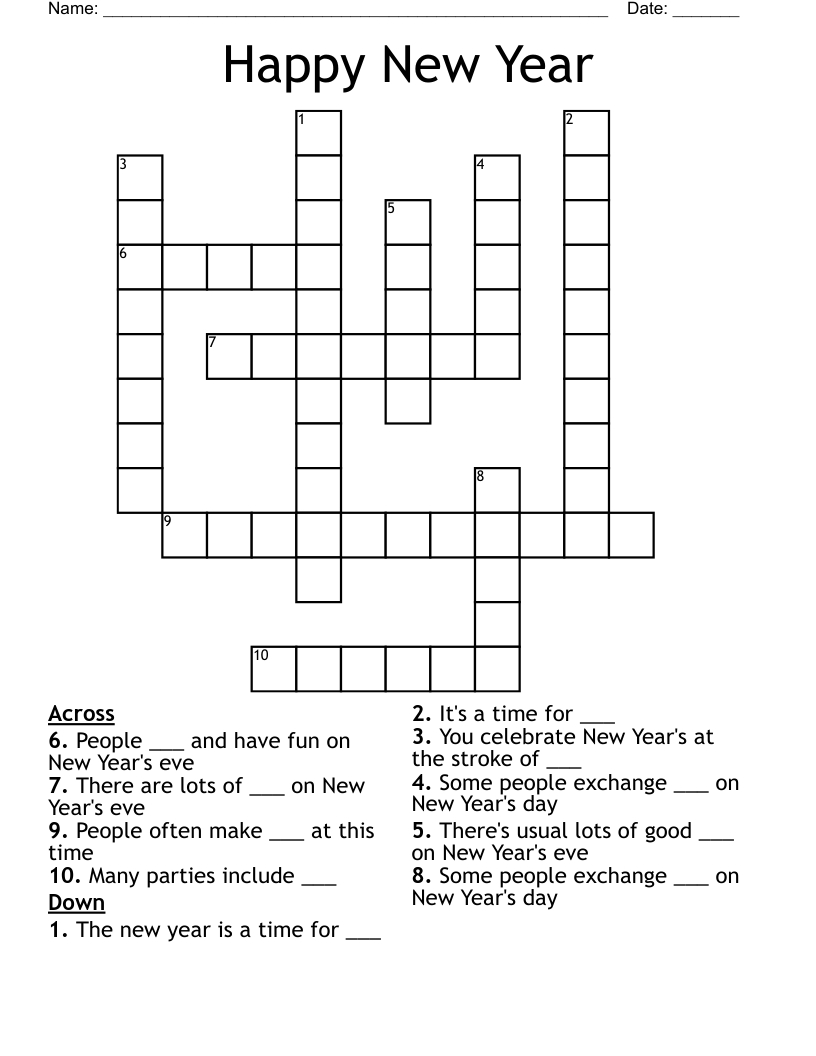 Happy New Year Crossword - Wordmint for New Year Crossword Printable