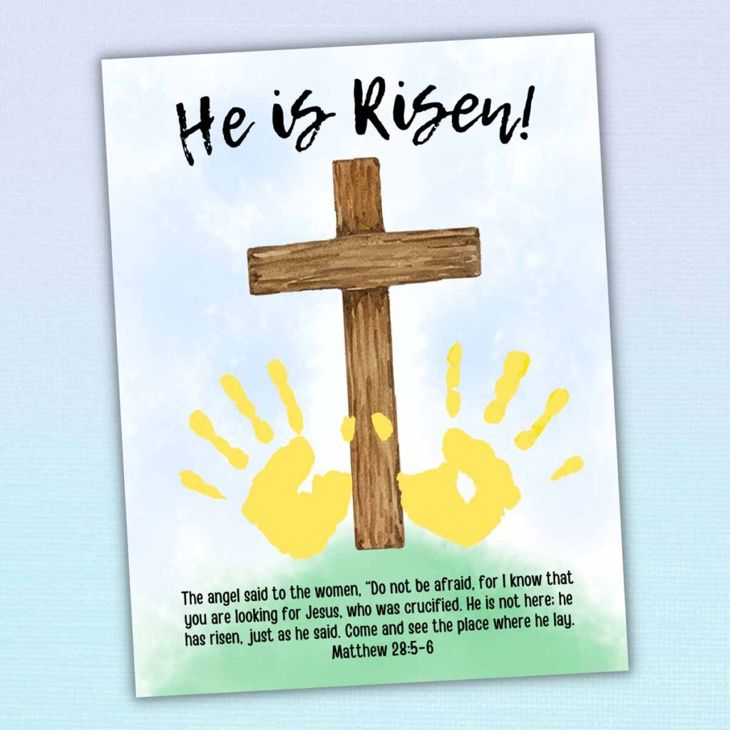 He Is Risen! Easter Handprint Art (Free Printable) - Mindymakes intended for He Is Risen Printables