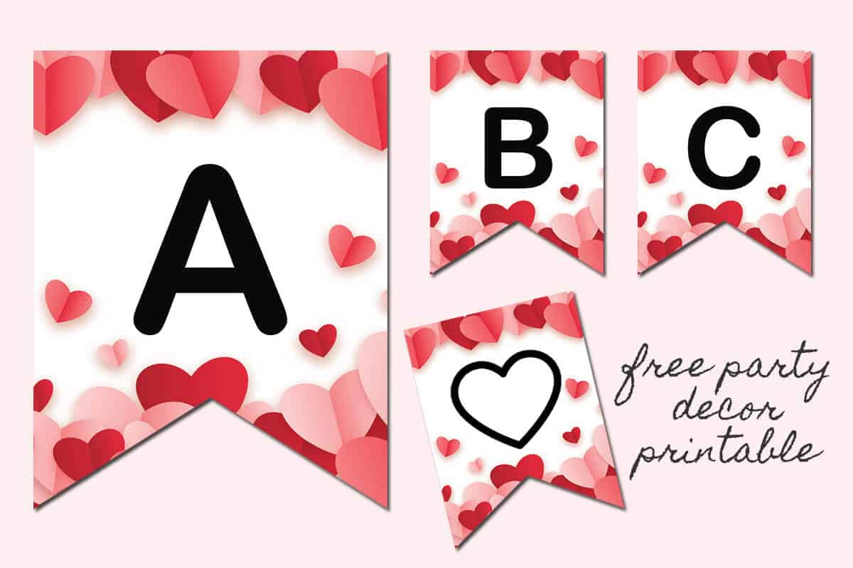 Heart Party Decor Banner | Mrs. Merry for Free Printable Valentine Banner
