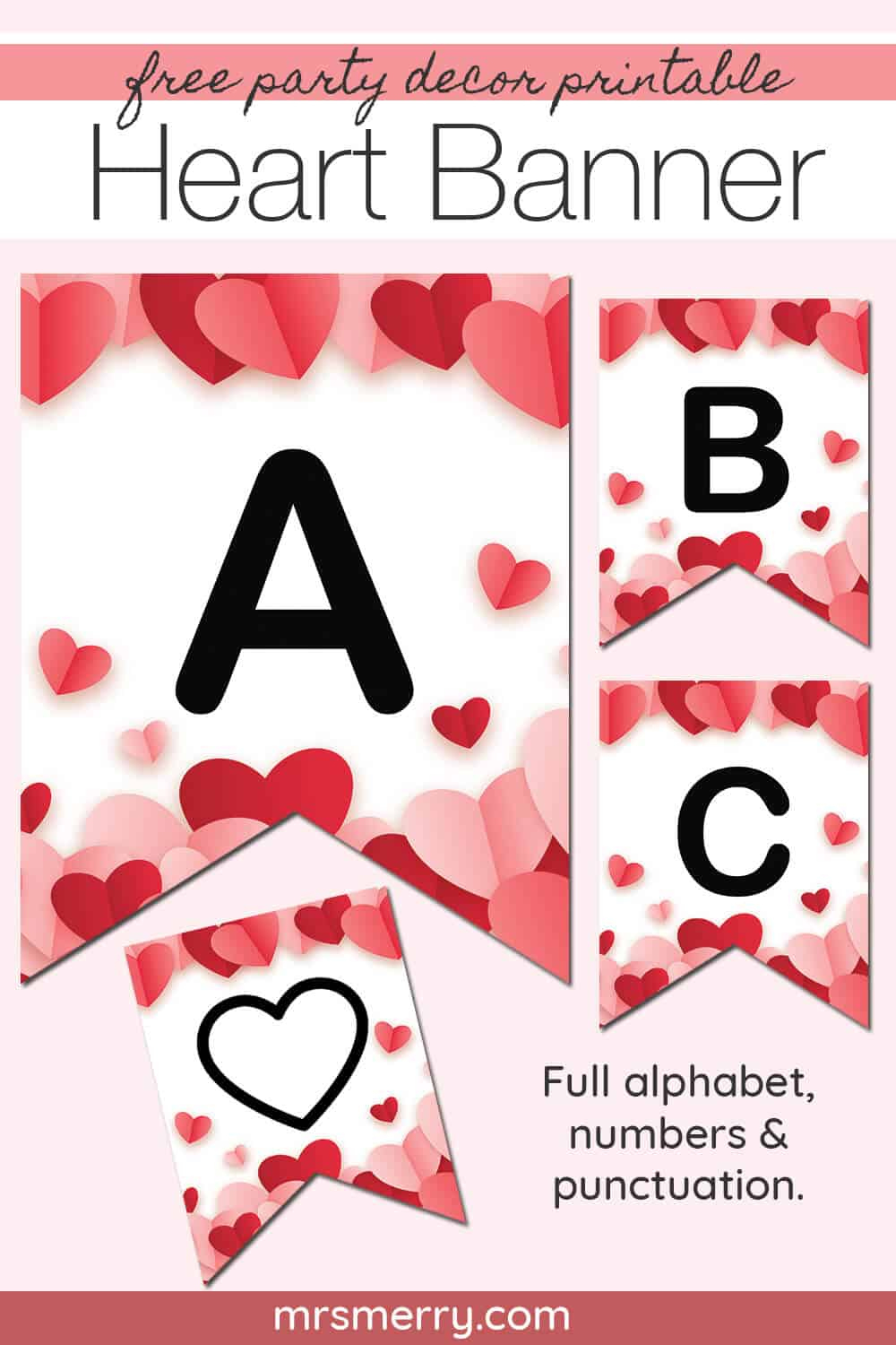 Heart Party Decor Banner | Mrs. Merry pertaining to Free Valentine Banner Printable