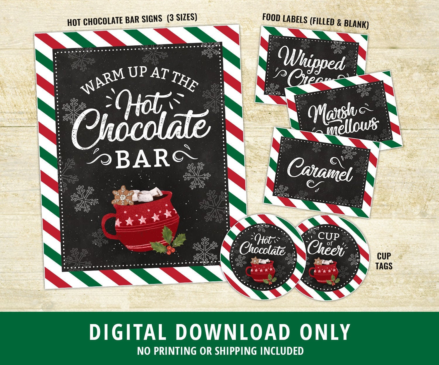 Heiße Schokolade Bar Printable Kit, Heiße Schokolade Party, Heiße for Hot Cocoa Bar Printables