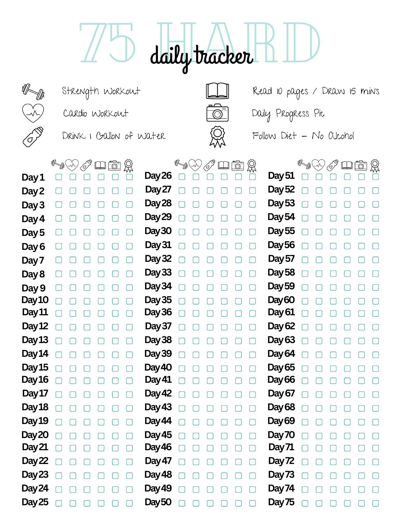 Here&amp;#039;S A Printable I Made! Use As You Please : R/75Hard for 75 Hard Challenge Free Printable