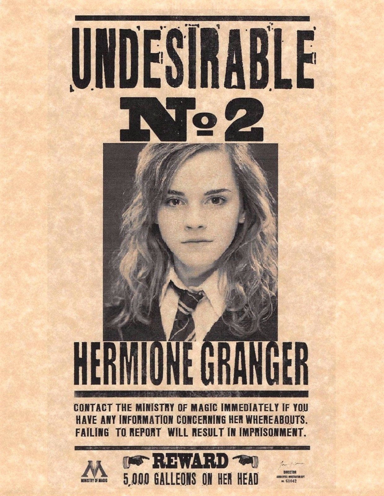 Hermione Granger Wanted Poster intended for Harry Potter Wanted Signs Printable