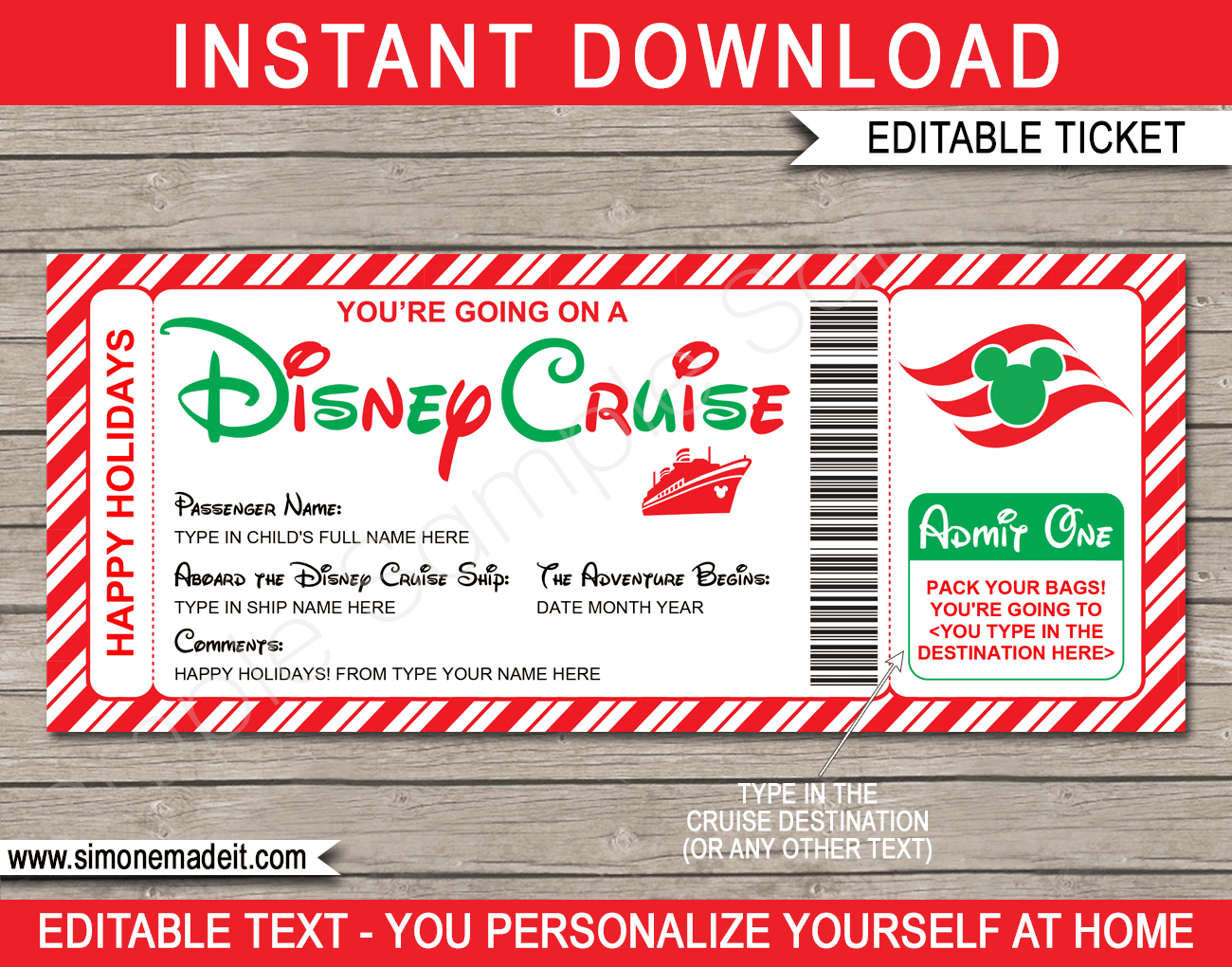 Holiday Disney Cruise Boarding Pass inside Free Printable Disney Cruise Ticket