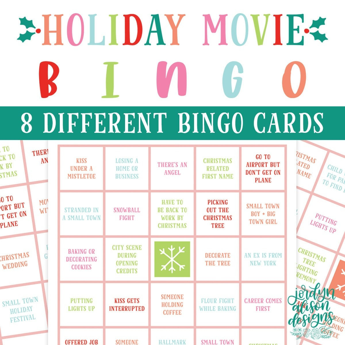Holiday Movie Bingo Cards, Christmas Movie Bingo, Printable intended for Holiday Movie Bingo Cards