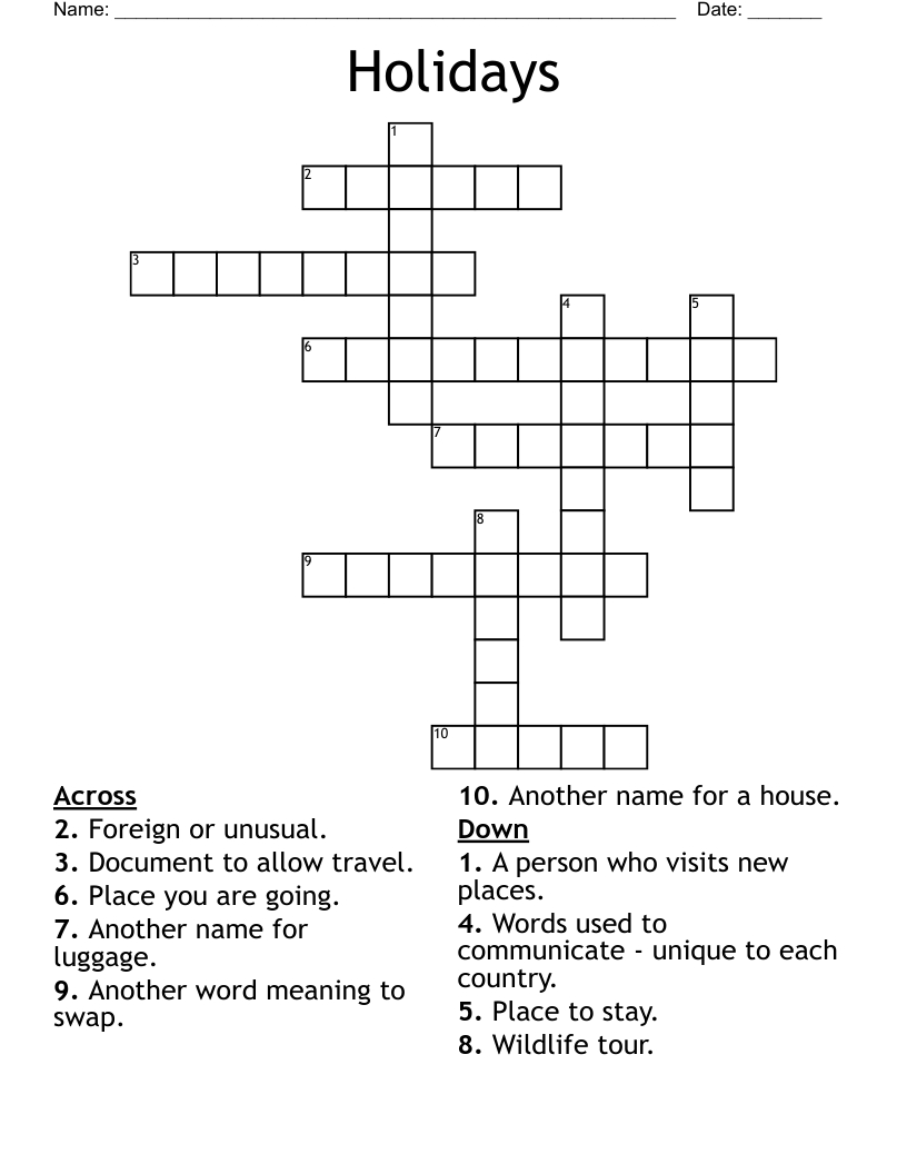 Holidays Crossword - Wordmint pertaining to Holiday Crosswords Printable