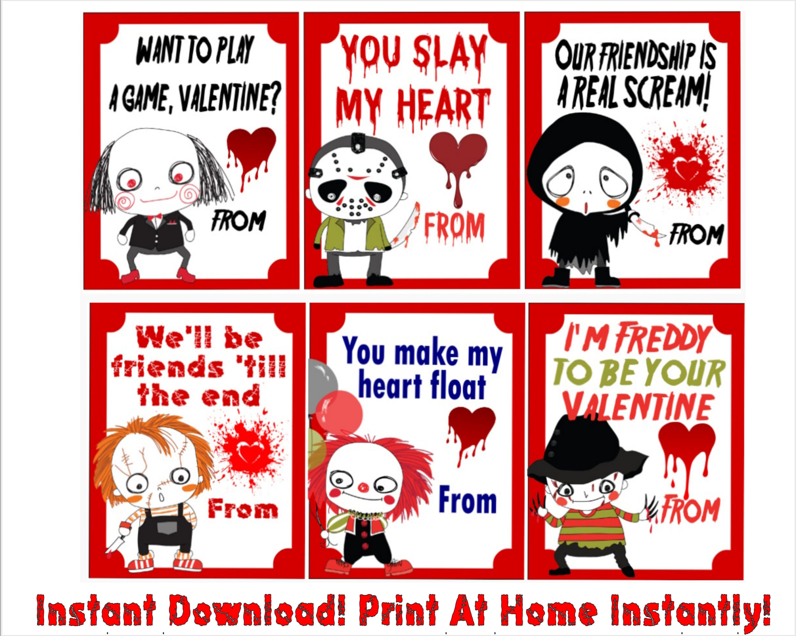 Horror Characters Valentine&amp;#039;S Day Cards - Printable - Instant intended for Printable Horror Valentines Card