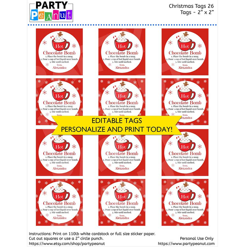 Hot Chocolate Bomb Tags - Party Peanut pertaining to Hot Cocoa Printable Tags