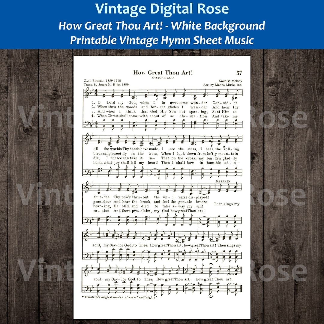 How Great Thou Art White Background Printable Vintage Hymn Sheet for Free Printable How Great Thou Art Hymn