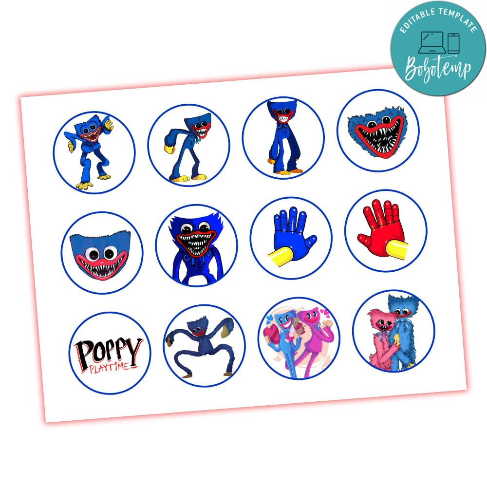 Huggy Wuggy Cupcake Toppers Template Printable Diy | Bobotemp with regard to Huggy Wuggy Cake Topper Printable