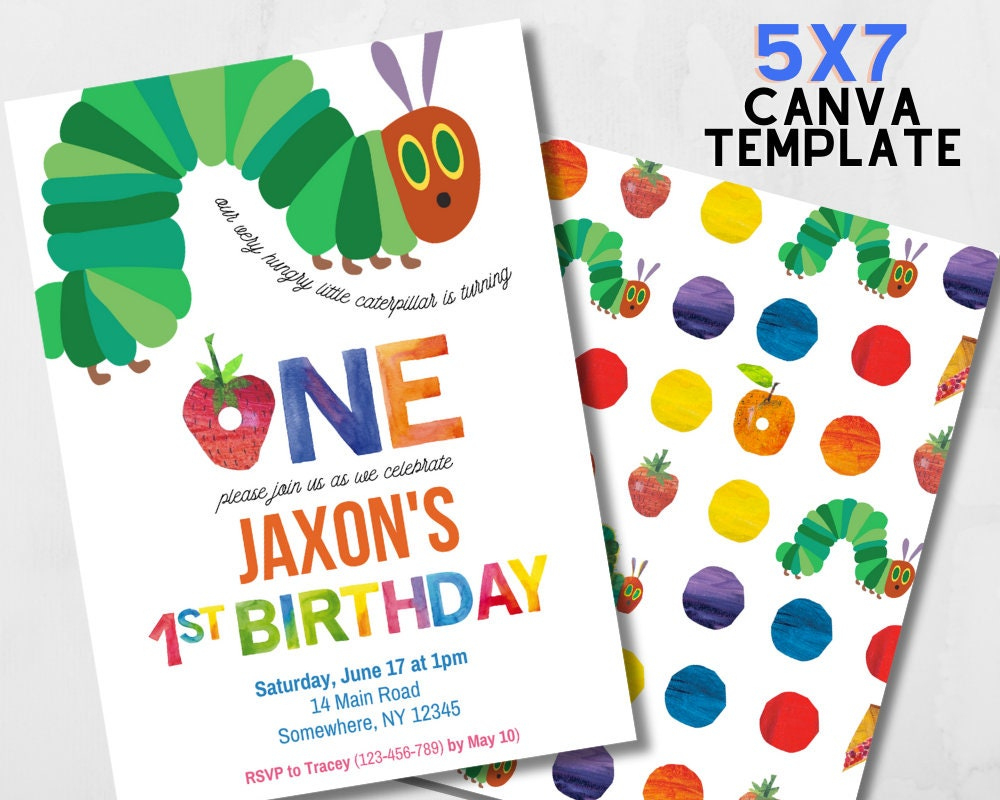Hungry Caterpillar Invite First Birthday Cheer Party Invitation throughout Free Printable Hungry Caterpillar Invitations