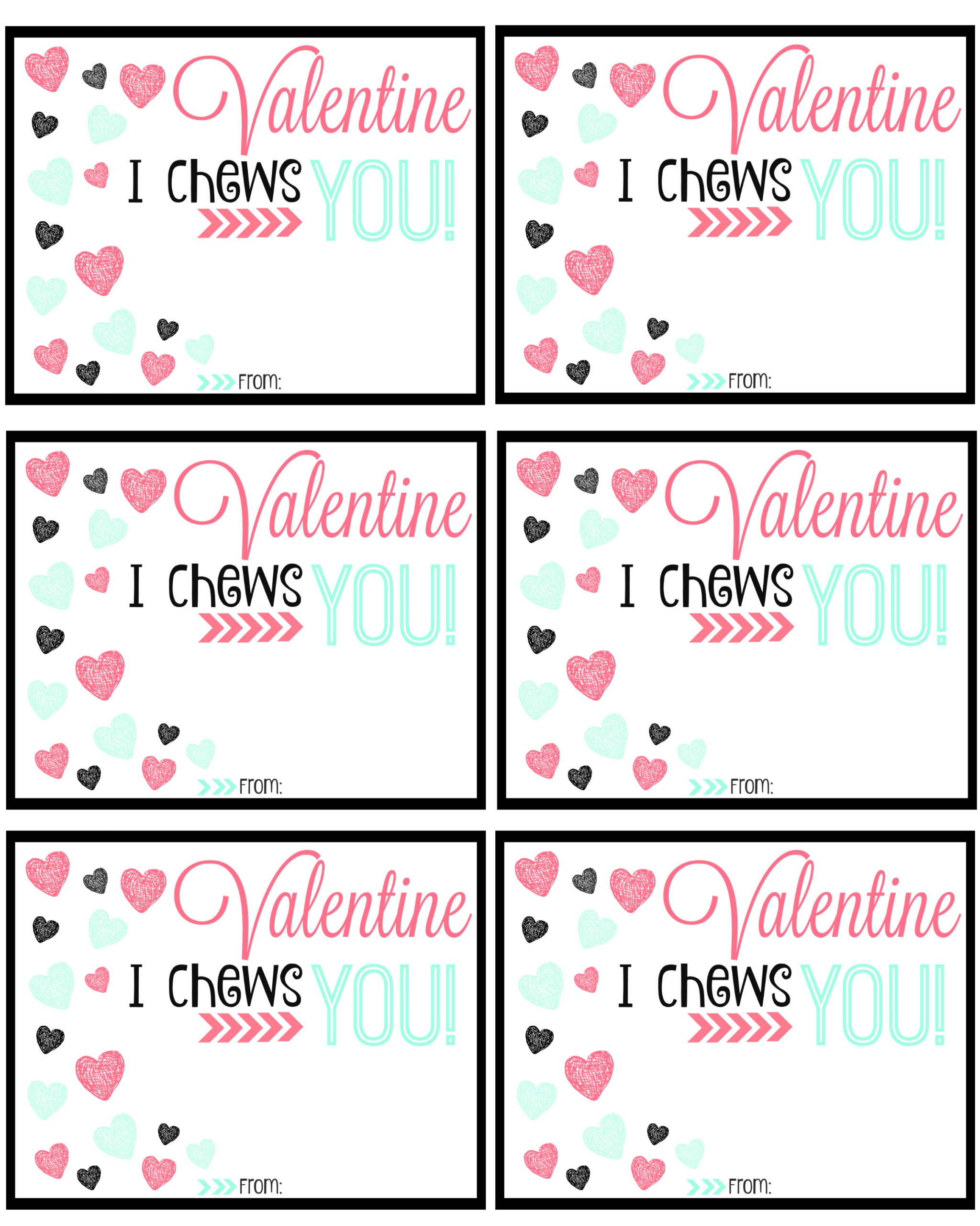 I Chews You&amp;quot; Printable Valentine Cards - Gluesticks Blog inside I Chews You Valentine Printable