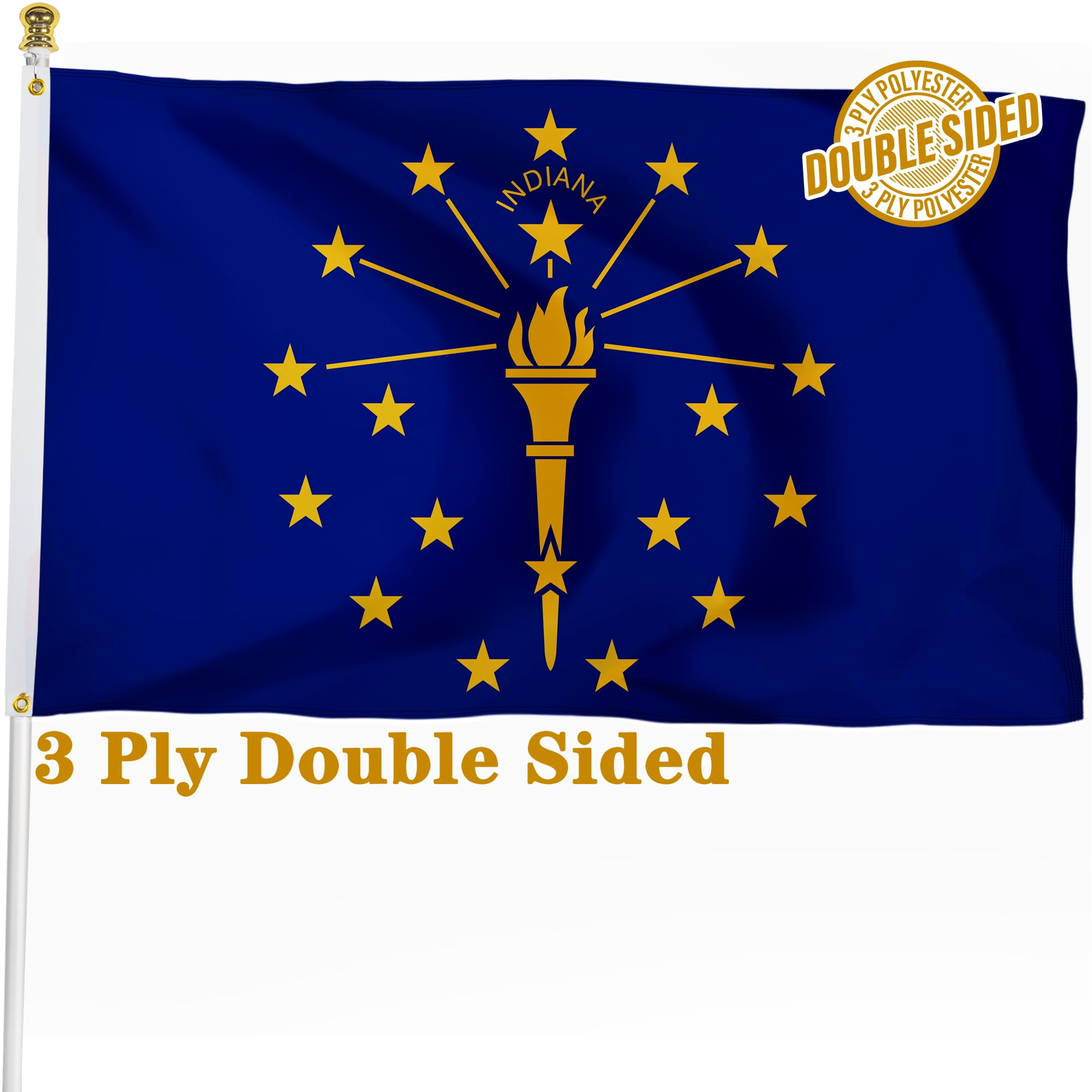 Indiana State Flag 3X5Ft, 3 Ply Double Sided Polyester In Flag With Vibrant Print/4 Rows Hemming/Brass Grommets pertaining to Indiana State Flag Printable