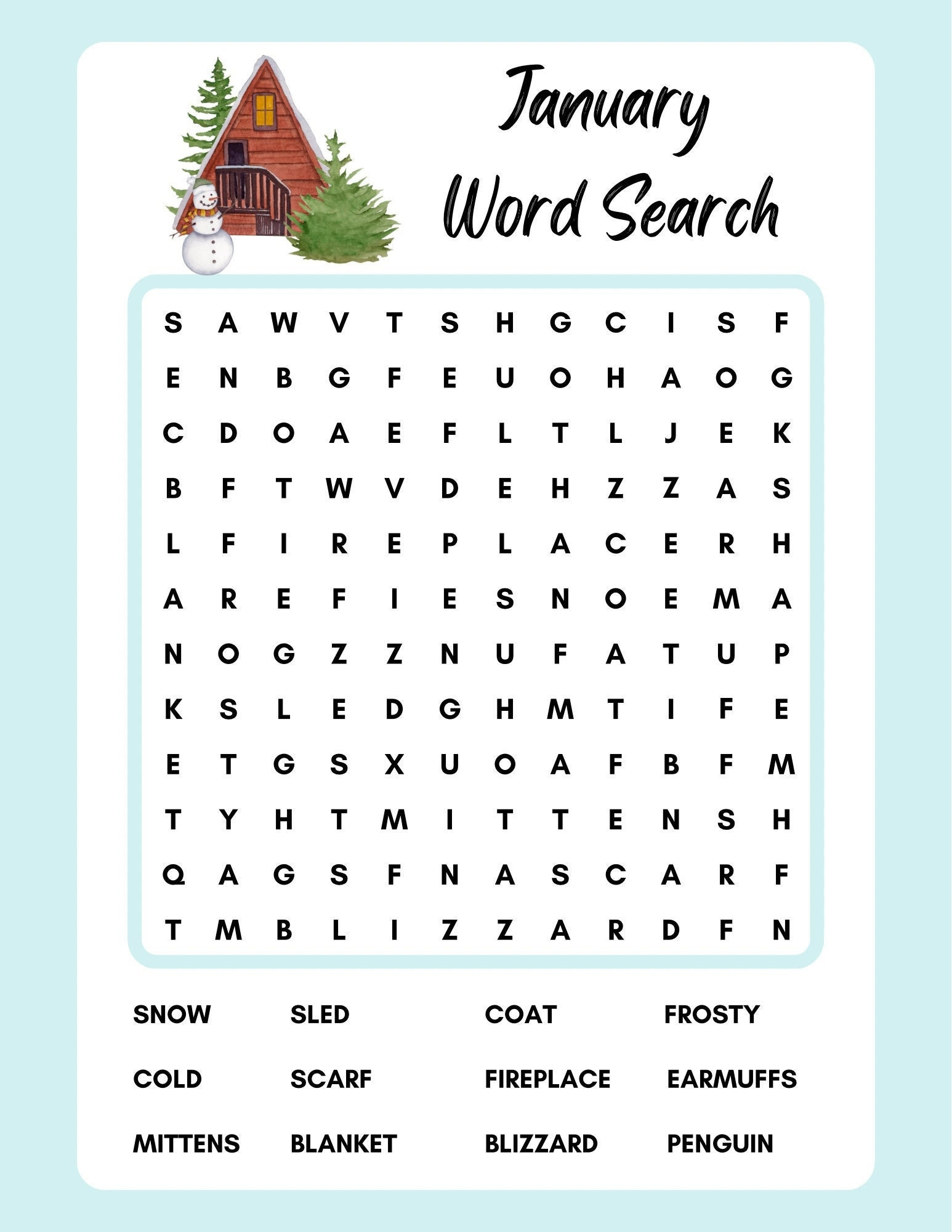 January Word Search, Instant Download, Printable, Pdf - Etsy with regard to January Word Search Printable