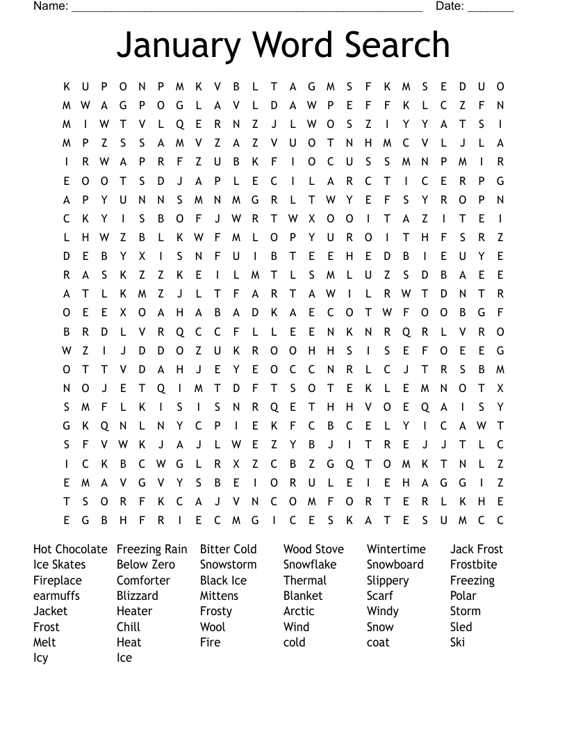 January Word Search - Wordmint throughout January Word Search Printable
