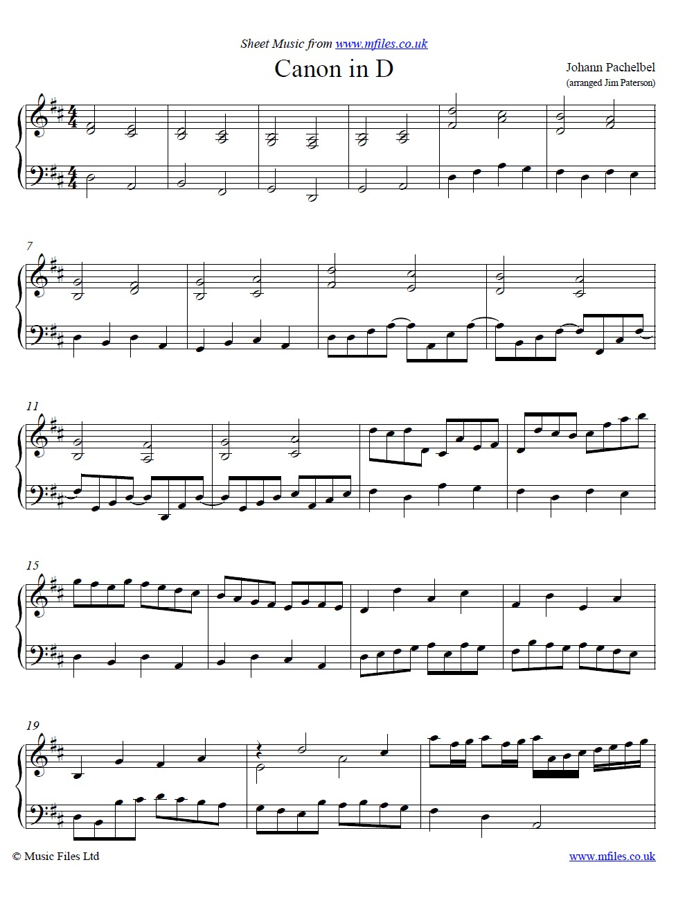 Johann Pachelbel : Canon In D - Arranged For Piano : Classical with Canon In D Piano Sheet Music Free Printable