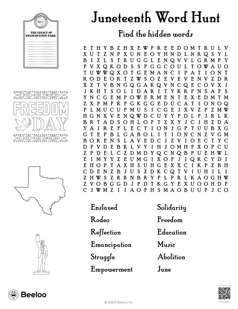 Juneteenth Word Hunt • Beeloo Printable Crafts And Activities For Kids for Free Printable Juneteenth Word Search
