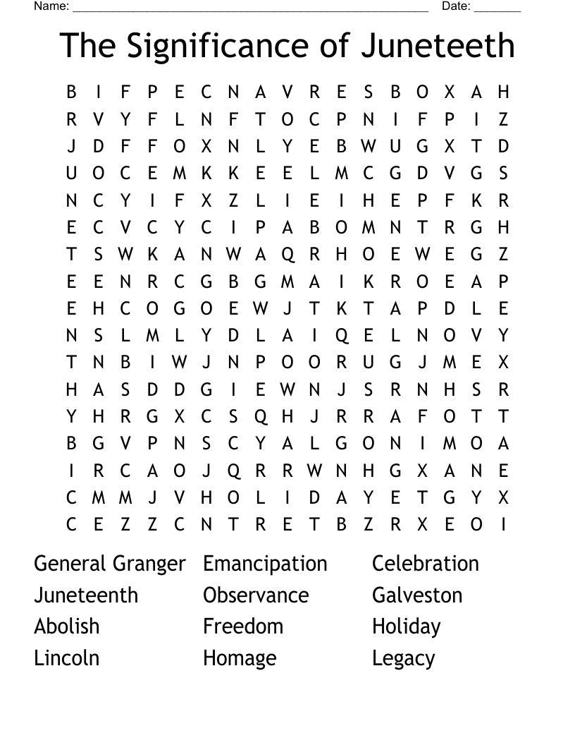Juneteenth Word Search - Wordmint with regard to Free Printable Juneteenth Word Search