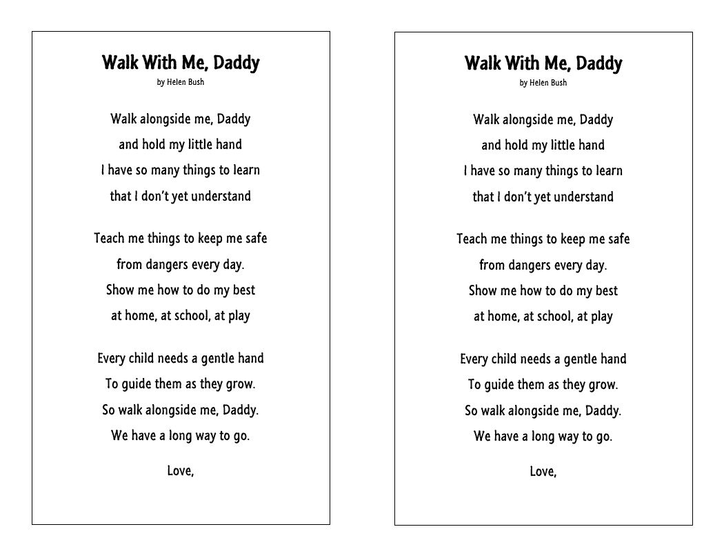 Karen And Kissable Kids: June 2013 for Walk With Me Daddy Poem Free Printable