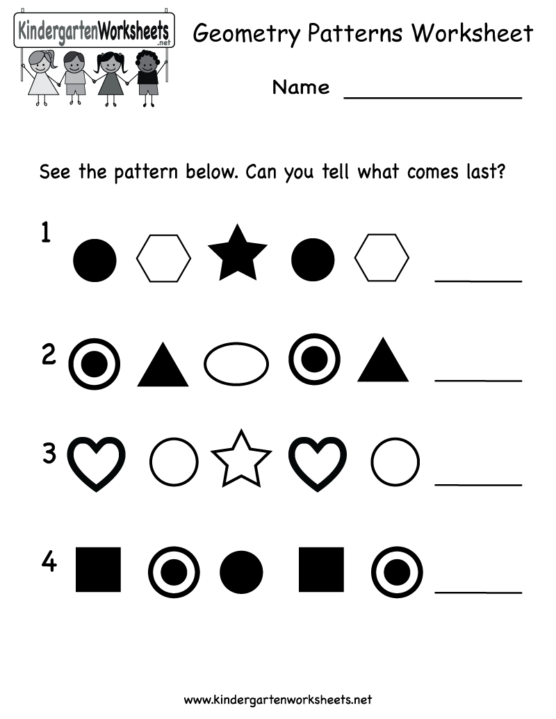 Kindergarten Geometry Patterns Worksheet Printable | Pattern pertaining to Printable Geometry Patterns Worksheet
