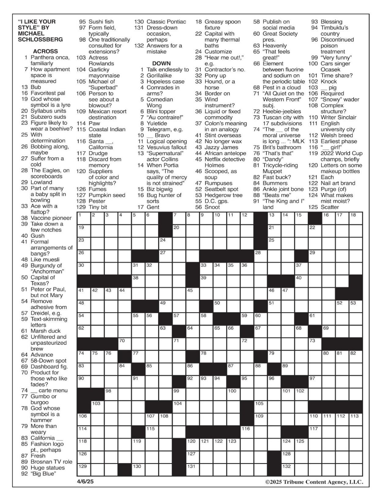 La Times Crossword: April 6, 2025 | Crosswords | Yakimaherald intended for La Times Printable Crossword Puzzles 2025