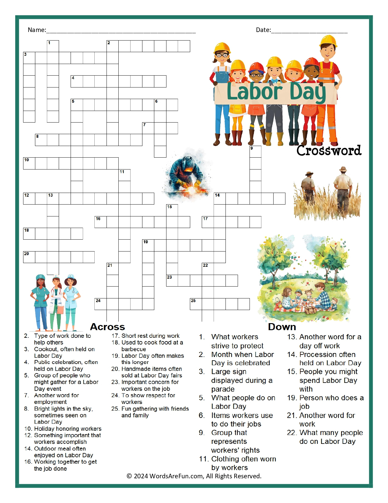 Labor Day Crossword Puzzle pertaining to Printable Crossword Puzzles Esl