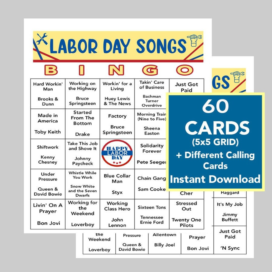 Labor Day Game, Labor Day Songs Bingo Game, Labor Day Printable with Labor Day Bingo Free Printable