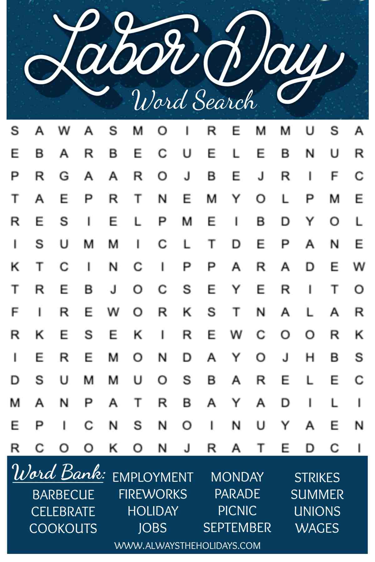 Labor Day Word Search Printable - Free Word Find &amp;amp; Answer Key with Free Printable Labor Day Word Search