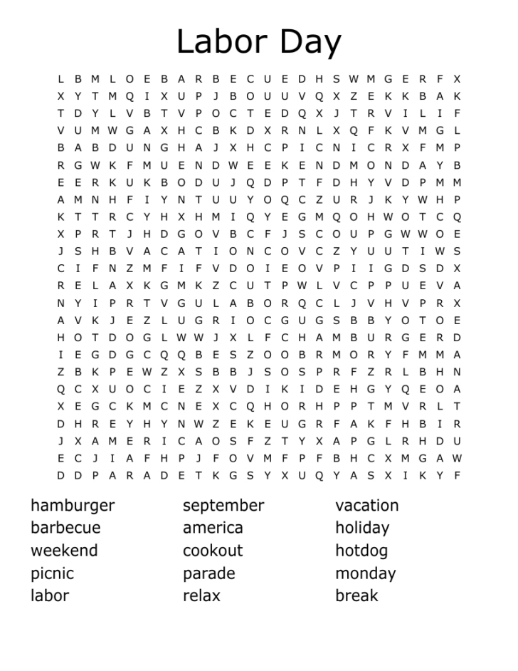 Free Printable Labor Day Word Search