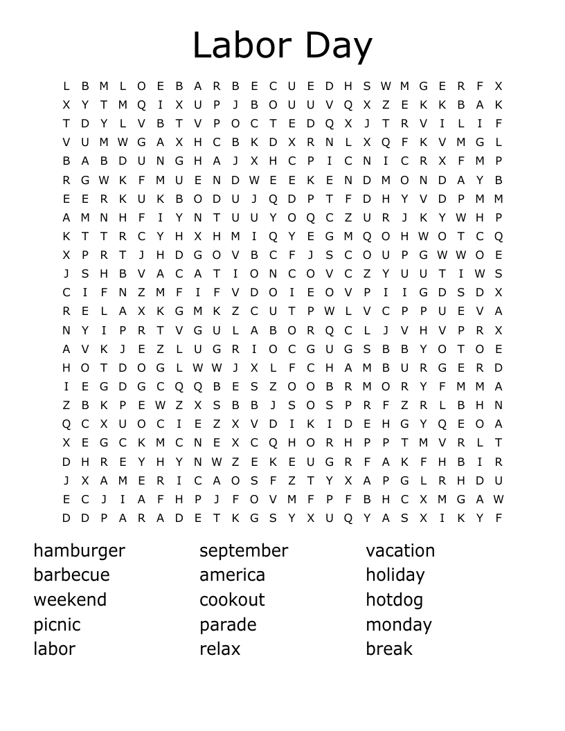 Labor Day Word Search - Wordmint with Free Printable Labor Day Word Search