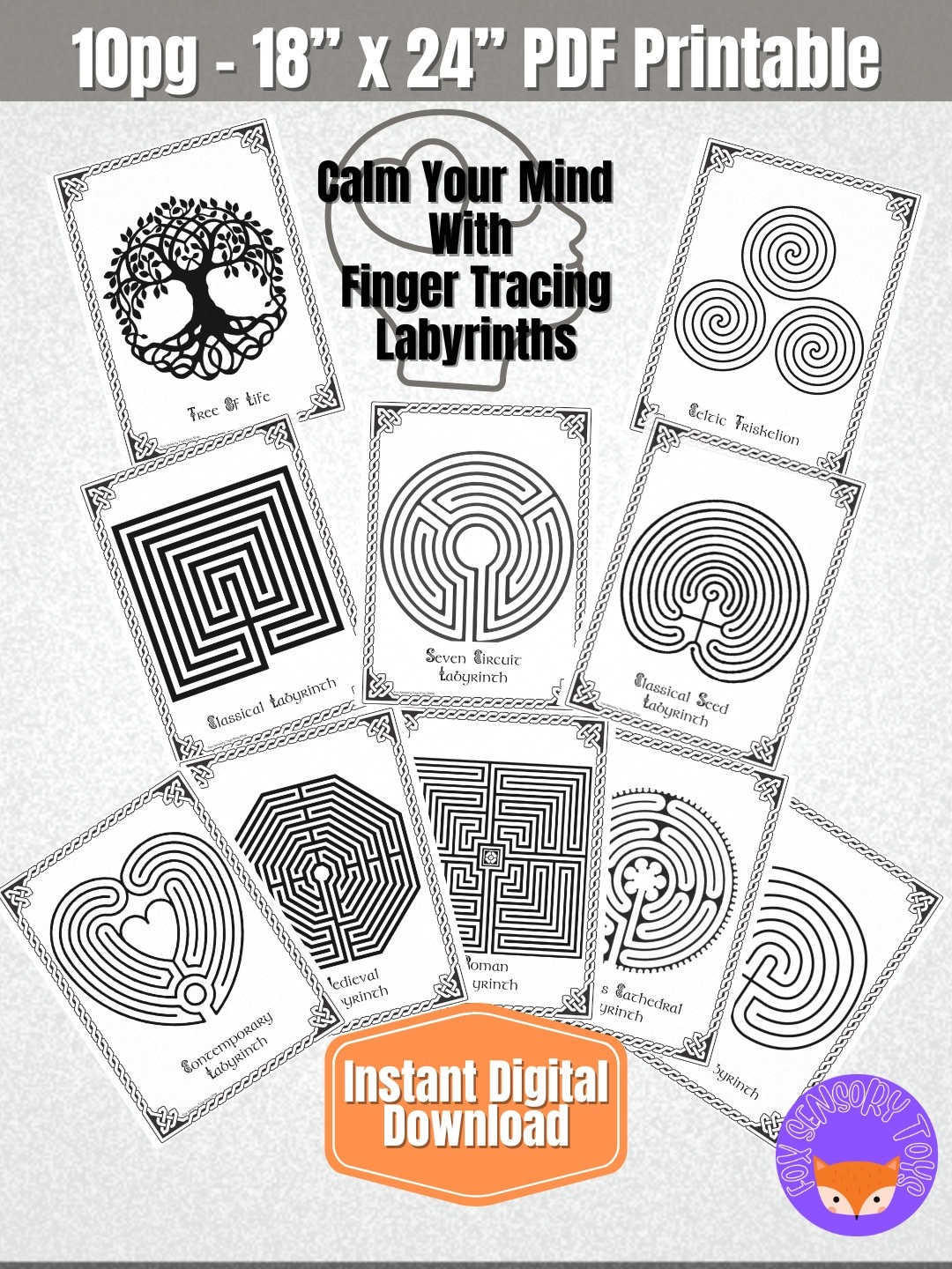 Labyrinth Finger Tracing Calming 18In X 24 In Pdf, Meditation inside Free Printable Finger Labyrinth