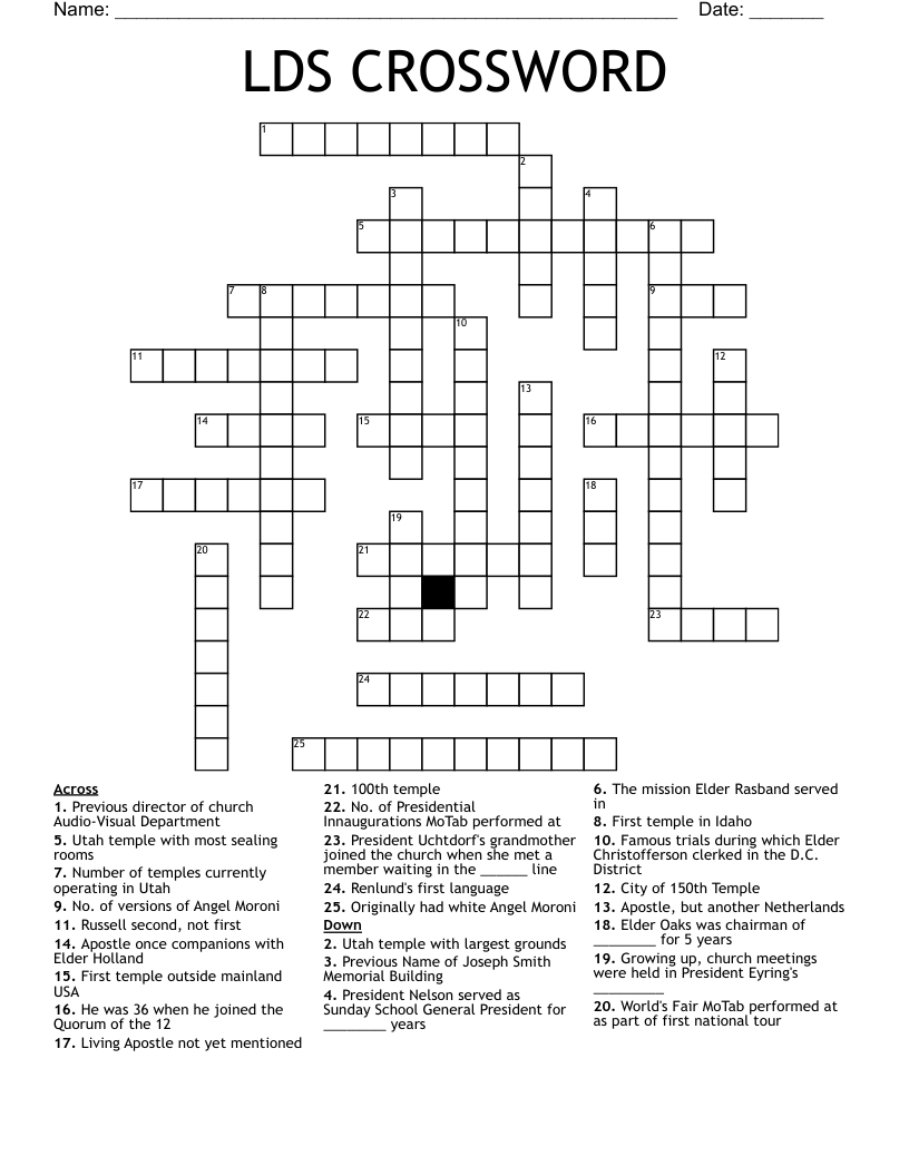 Lds Crossword - Wordmint with Lds Crossword Puzzles Printable