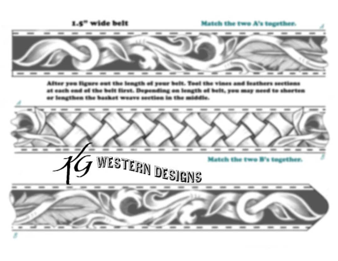 Leather Belt Tooling Feathers, Vines And Basketweave Pattern with regard to Downloadable Free Printable Leather Belt Tooling Patterns