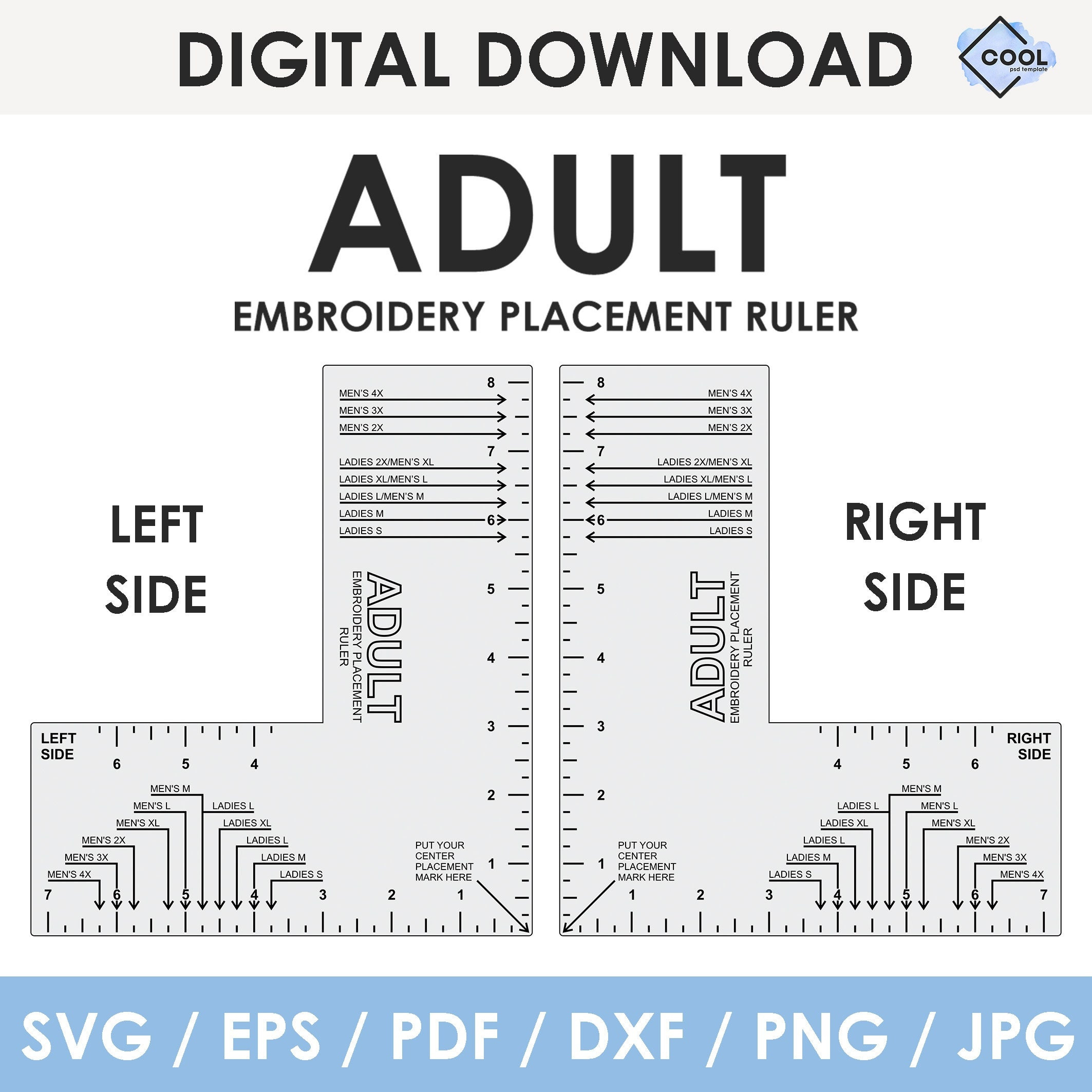 Machine Embroidery Logo Placement Guides, Adult Size, Embroidery intended for Printable Embroidery Placement Guide