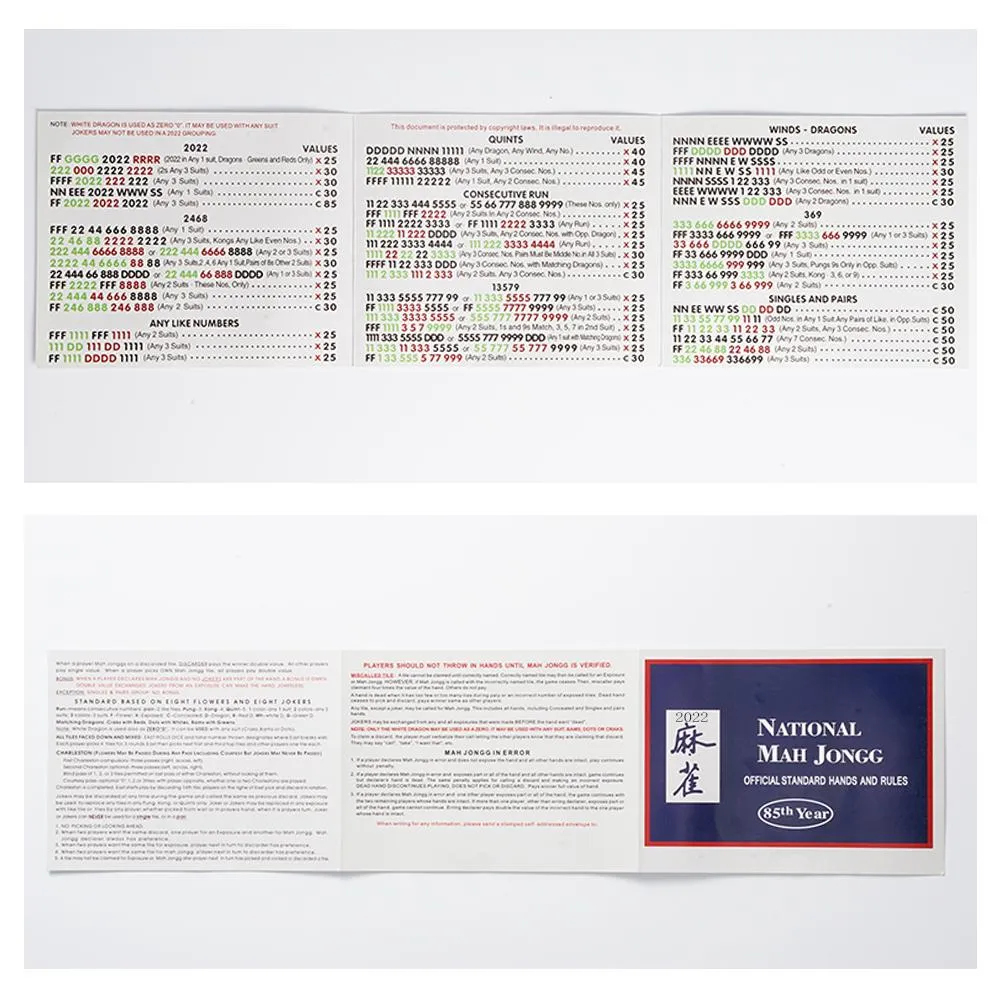Mahjong Gifts: 4 Pcs National Mah Jongg League Card - Official Mahjong Hands And Rules Card For Adults, Mega Cards Included in Mahjong Cards Printable 2022