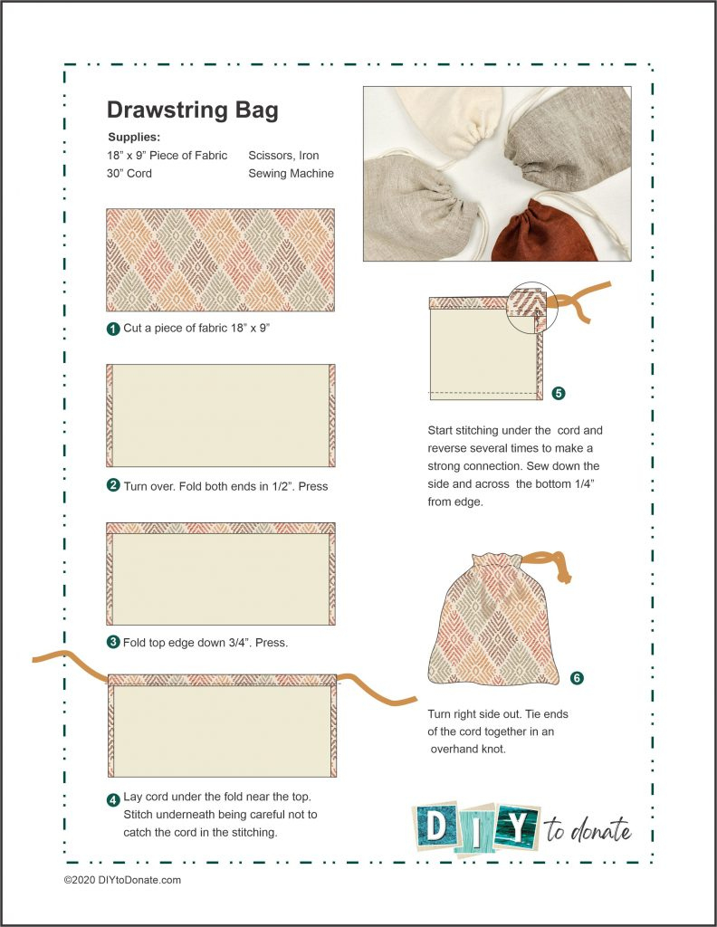 Make Easy Drawstring Bags To Donate - Diytodonate inside Printable Drawstring Bag Pattern Free